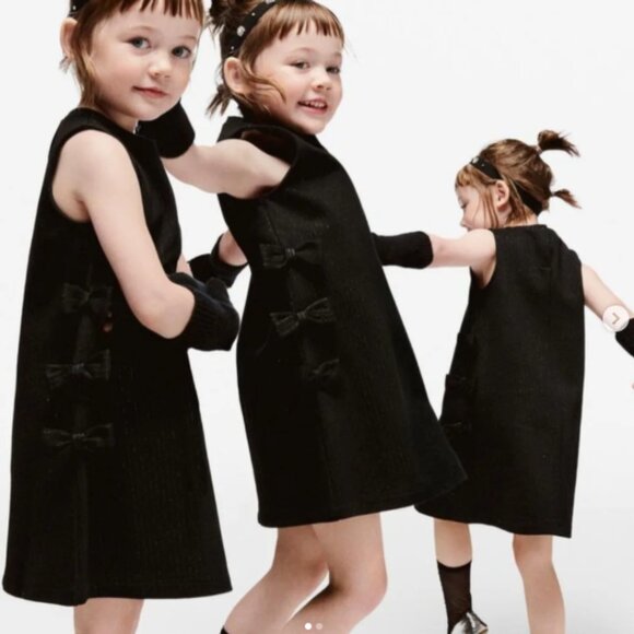 NWOT Zara Girls Black Knit Sleeveless Dress with Bow Details - Picture 7 of 7